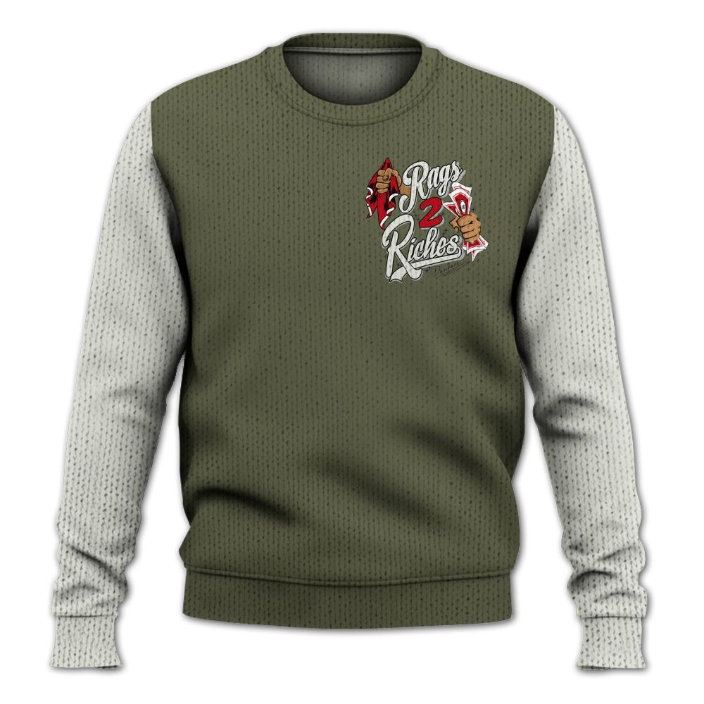 Knitted Sweater To Match Low OG Medium Olive 1s, Custom Name Rag 2 Riches