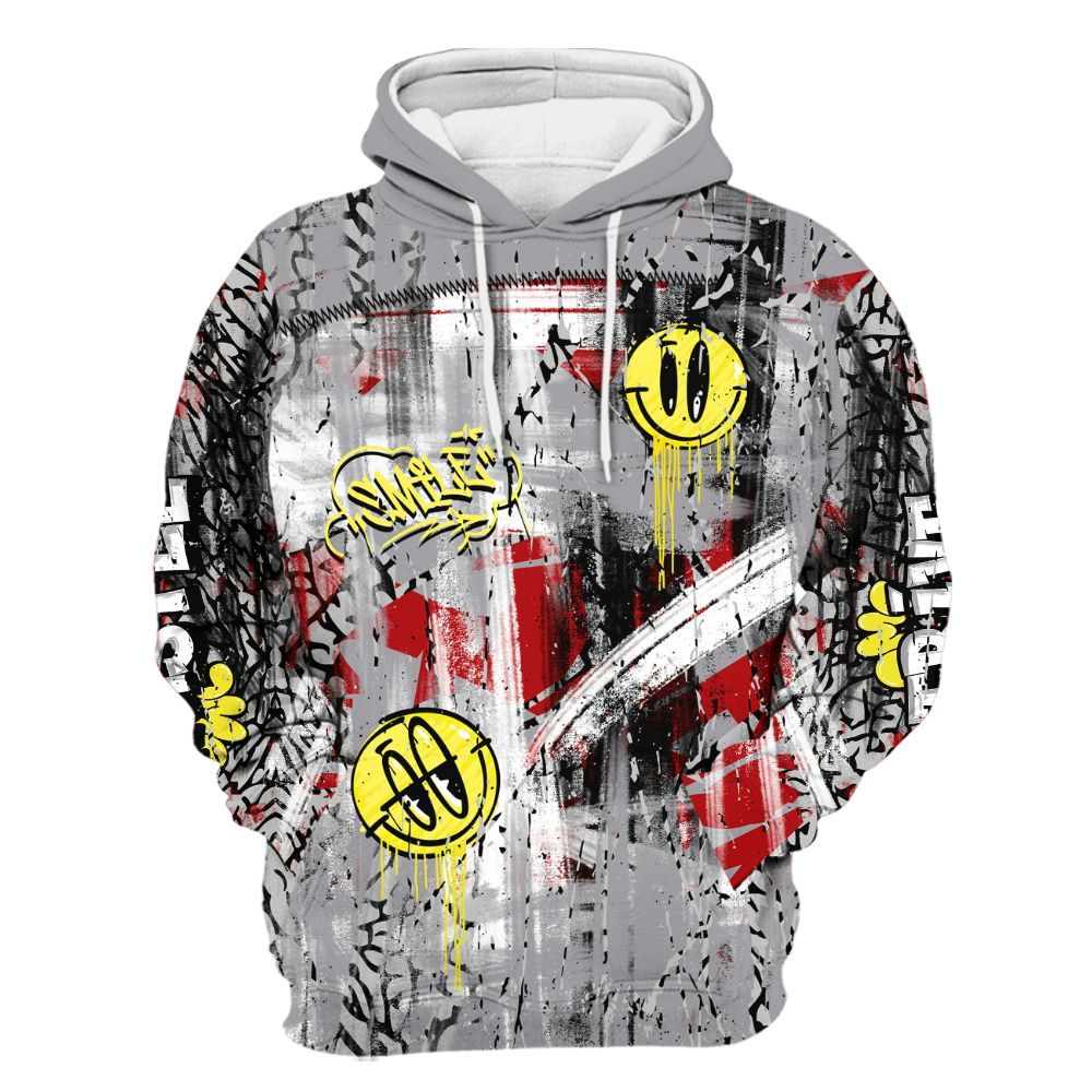 Hoodie To Match Cement Grey 3s - Money Skull Smile Fire All Over Print