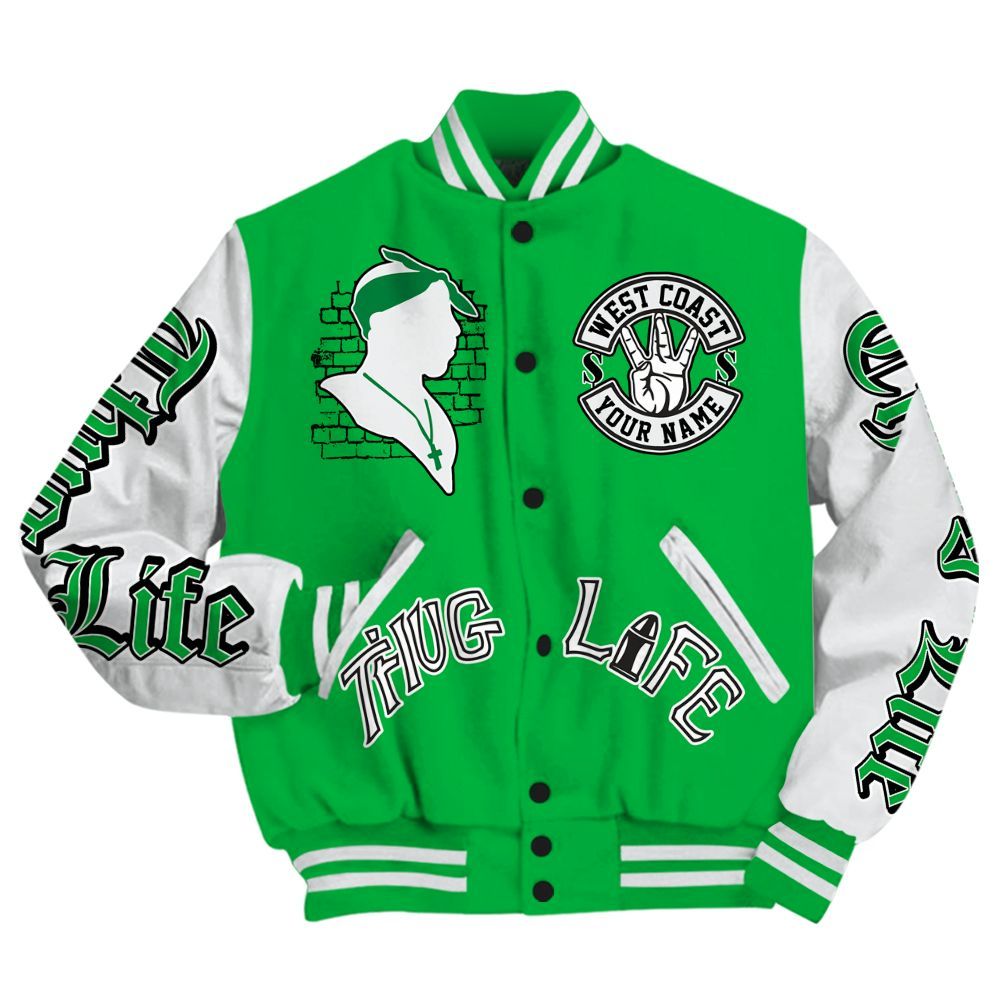 Varsity Jacket To Match Lucky Green 5s - Free Thug Living Custom Name Baseball Varsity Jacket All Over Print