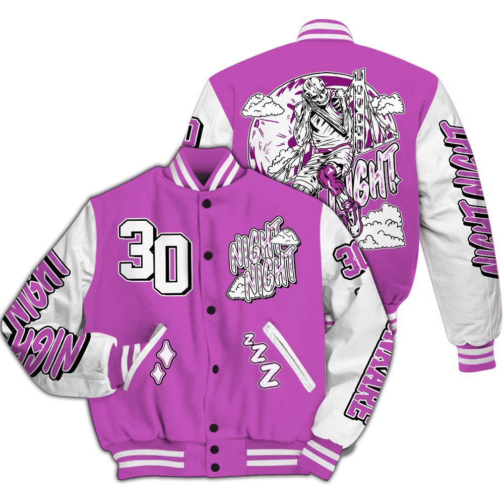 Varsity Jacket To Match Hyper Violet 4s - Seeya Skeleton All Over Print