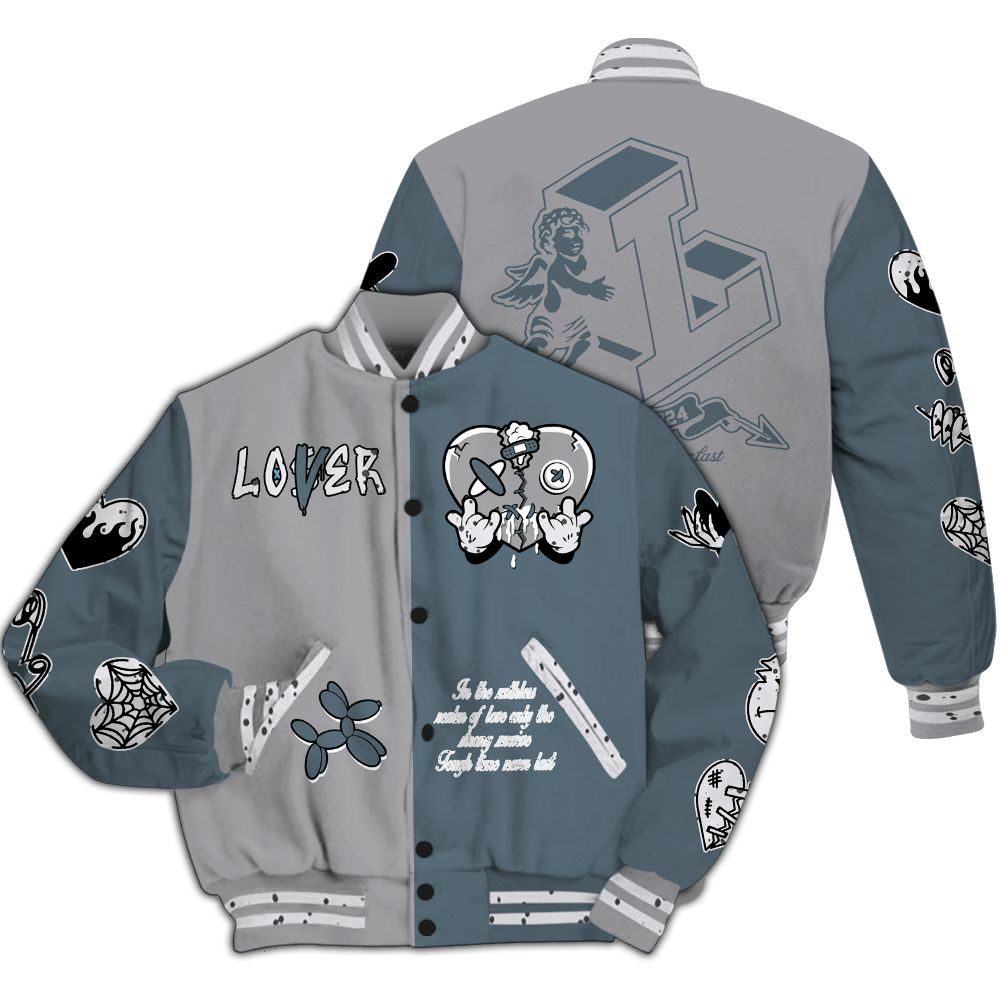 Varsity Jacket To Match Retro Light Graphite Wolf Grey 5s - Loser Lover Heart F Ck Love All Over Print