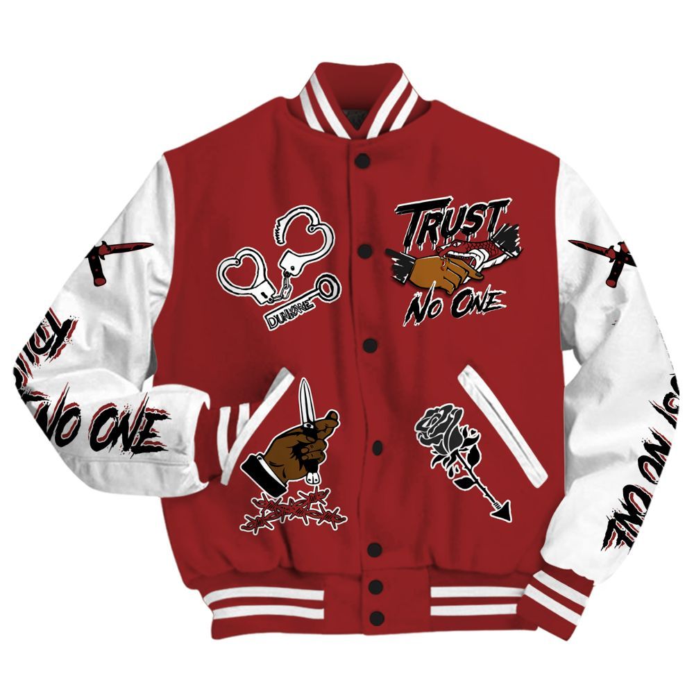 Varsity Jacket To Match High 85 Bred 1s - Trust No One Dripping All Over Print