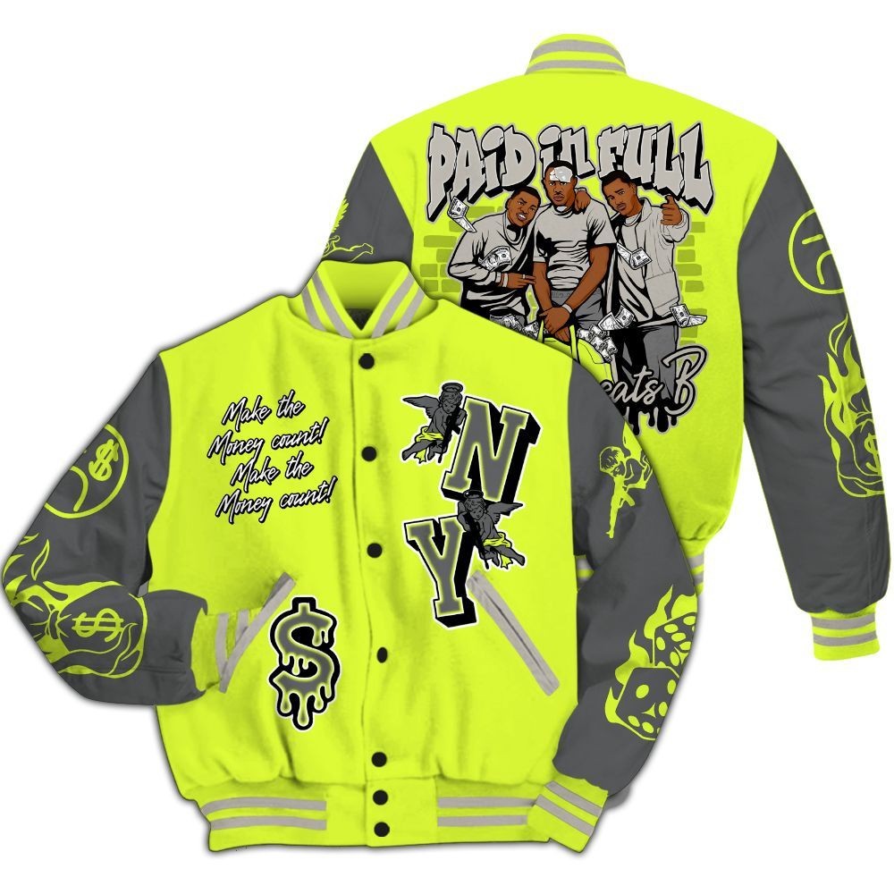 Varsity Jacket To Match 95 OG Big Bubble Neon 2026 - Paid In Full Money Graphic Varsity Jacket All Over Print