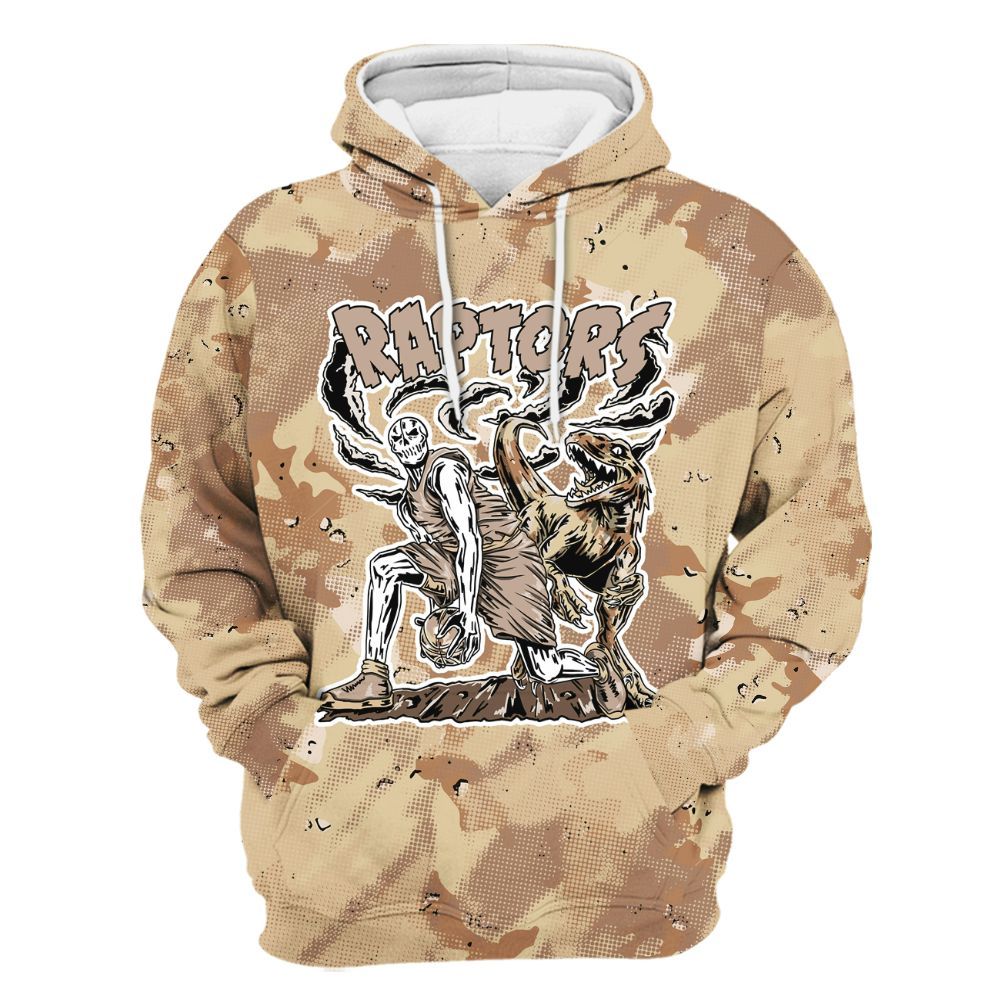 Hoodie To Match Desert Camo 3s - Raptors Skeleton Abstract Halftone All Over Print