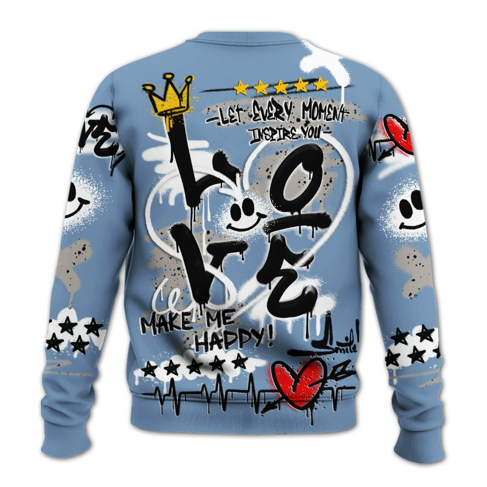 Sweatshirt To Match University Blue 4s - Happy Love Beats Graffiti Streetwear All Over Print