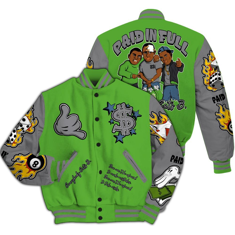 Varsity Jacket To Match Retro Green Bean 5s - Everybody Paid In Full Graphic All Over Print