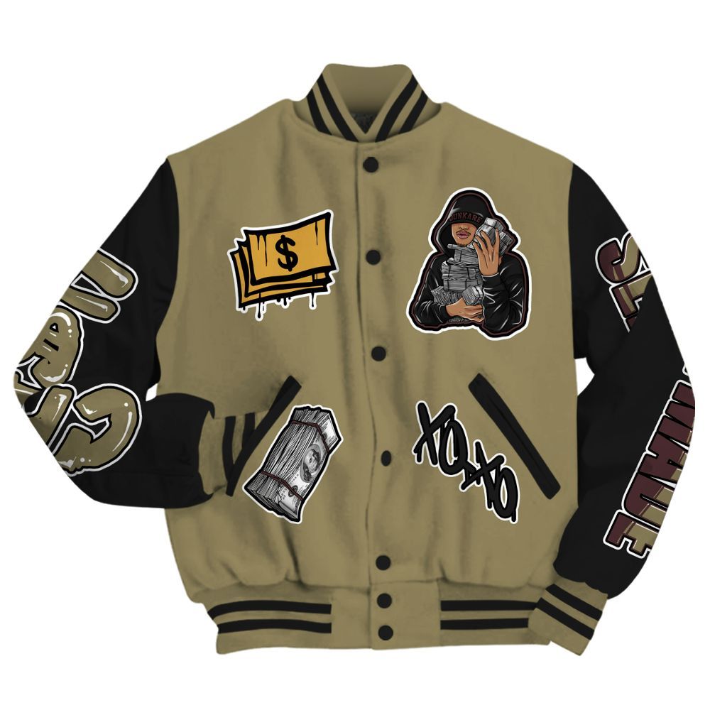 Varsity Jacket To Match Black Olive 7s - Selfmade Unique All Over Print