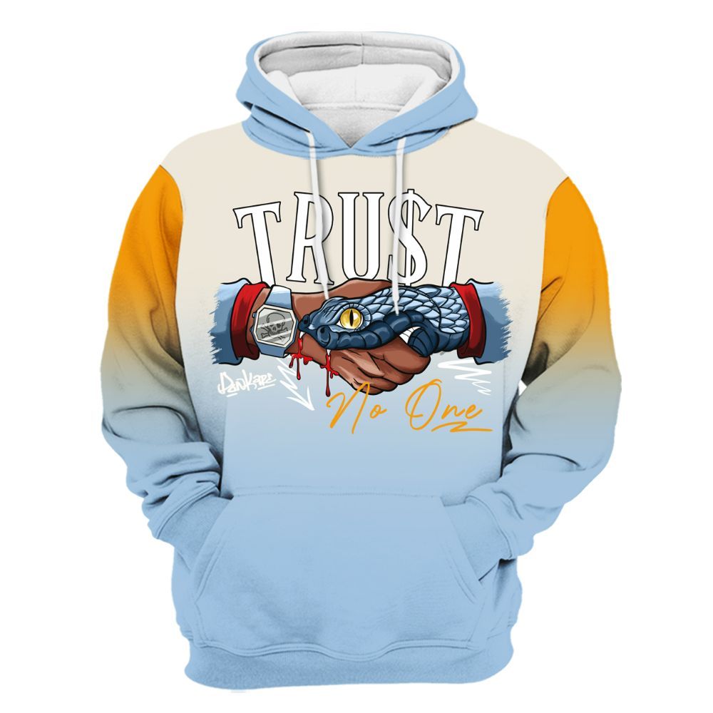 Hoodie To Match Retro High OG Pale Ivory Psychic Blue 1s - Snake Trust No One Drip All Over Print