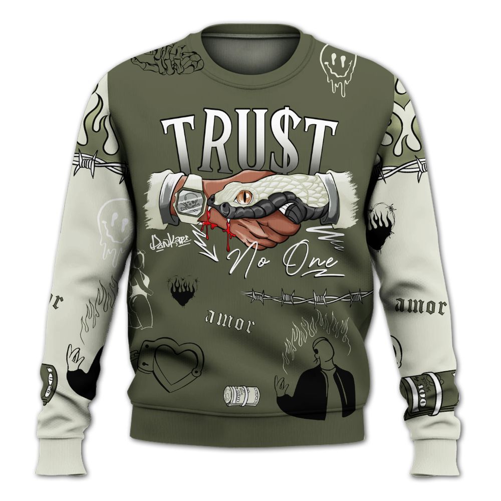 Sweatshirt To Match Low OG Medium Olive 1s - Snake Trust No One All Over Print