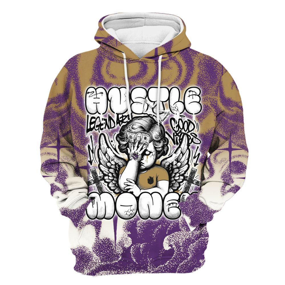 Hoodie To Match Air Diamond Turf Ravens - Angel Hustle Money All Over Print