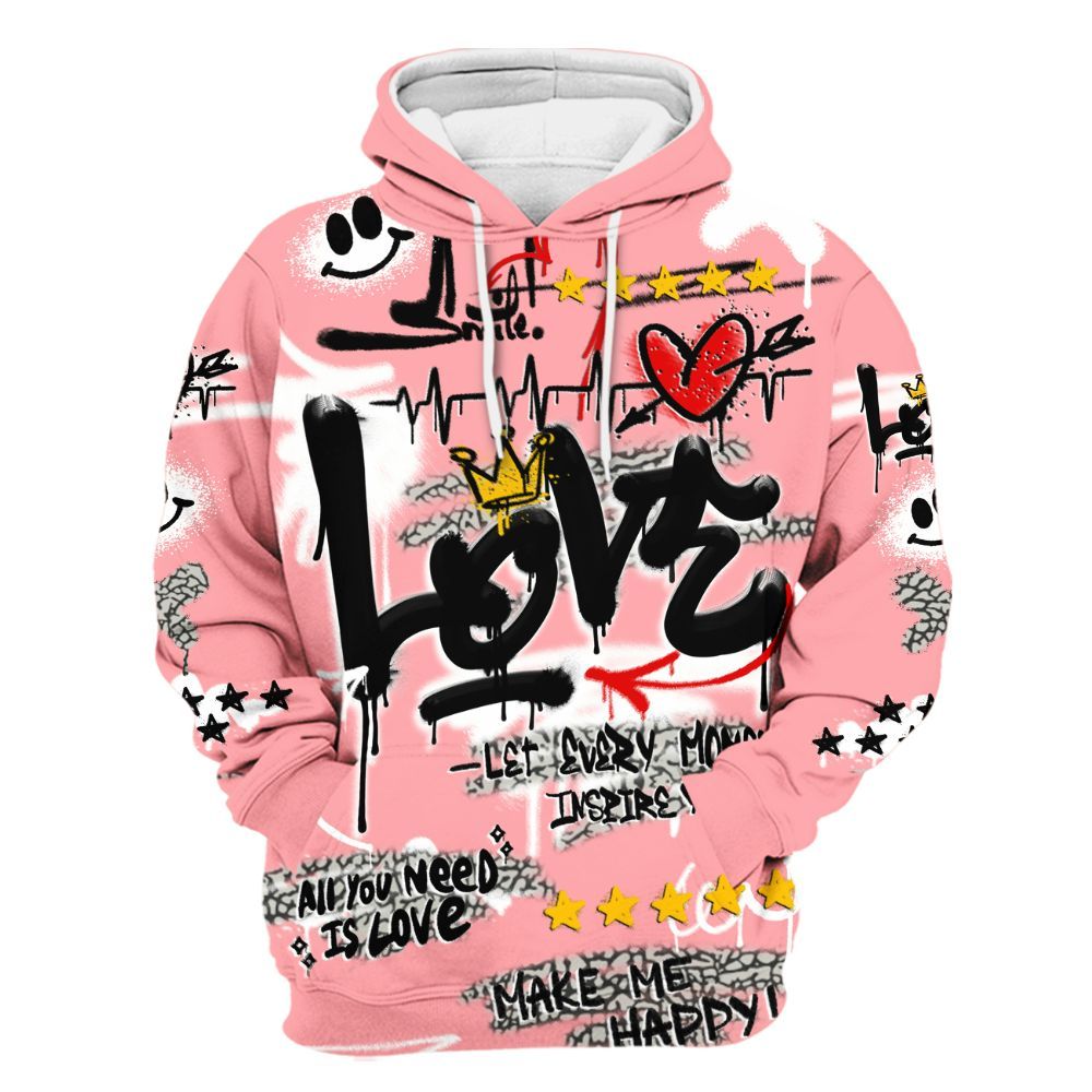 Hoodie To Match Retro Wings 3s - Happy Love Beats Graffiti Streetwear All Over Print
