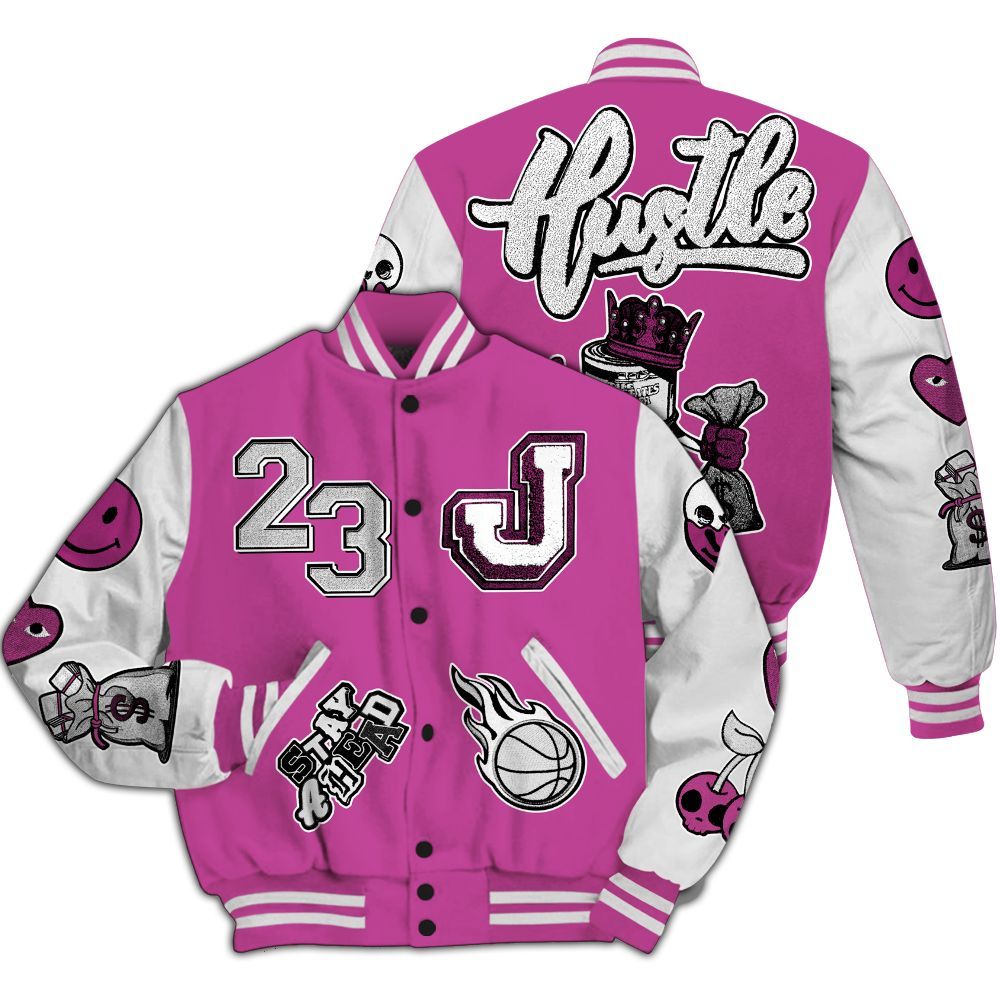 Varsity Jacket To Match Dunk Low Active Fuchsia - Hustles Money Number 23 All Over Print