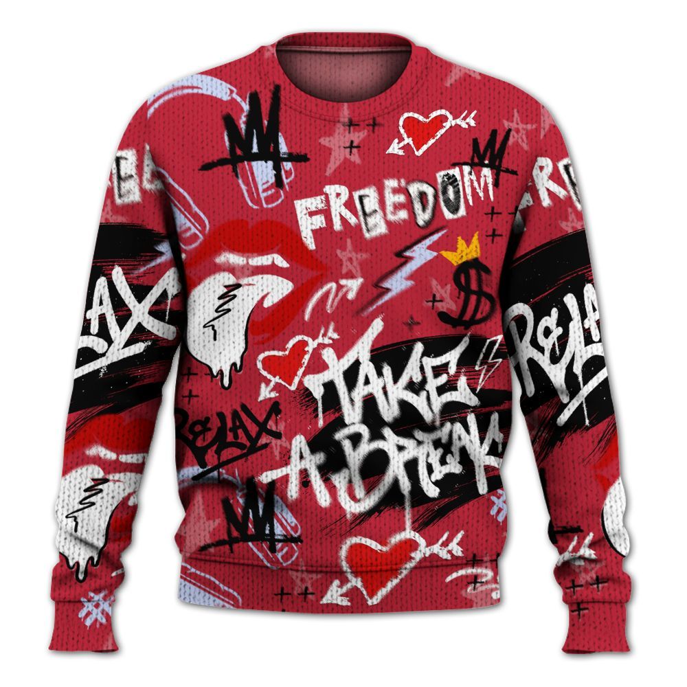Knitted Sweater To Match Toro Bravo 6s - Take Break Freedom Graffiti Streetwear