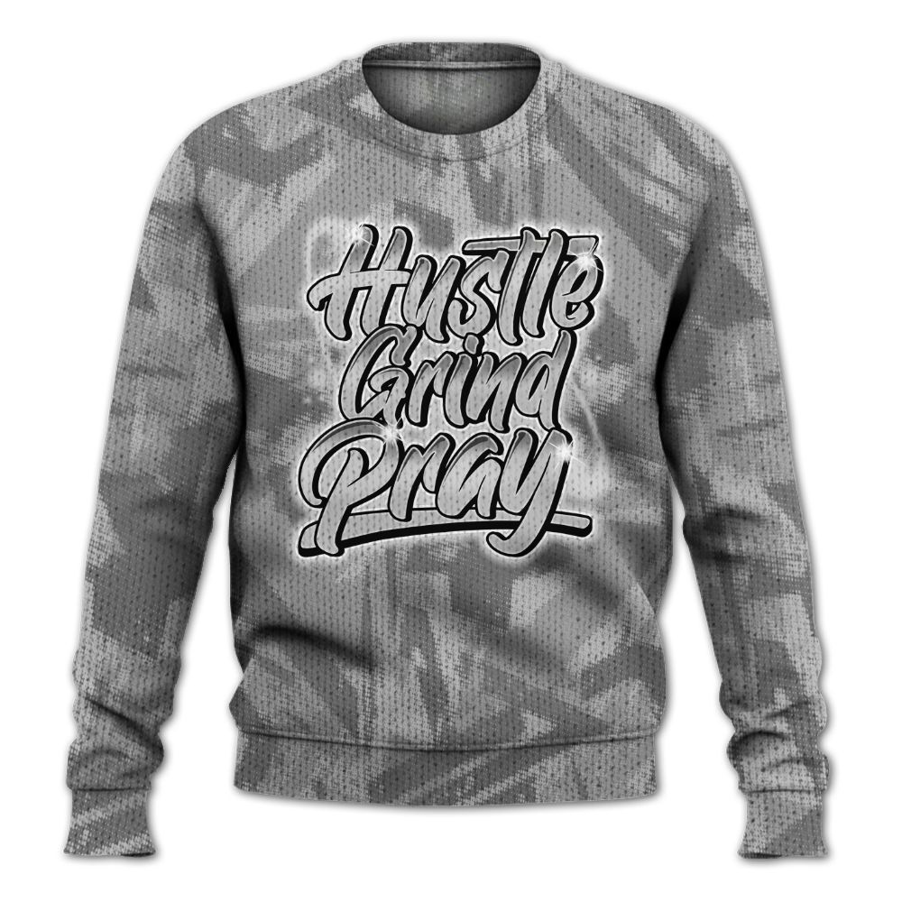 Knitted Sweater To Match Black Wolf Grey 12s - Hustles And Prayer Graphic Halftone
