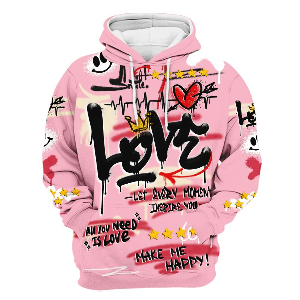 Hoodie To Match Low OG Tropical Pink 1s - Happy Love Beats Graffiti Streetwear All Over Print