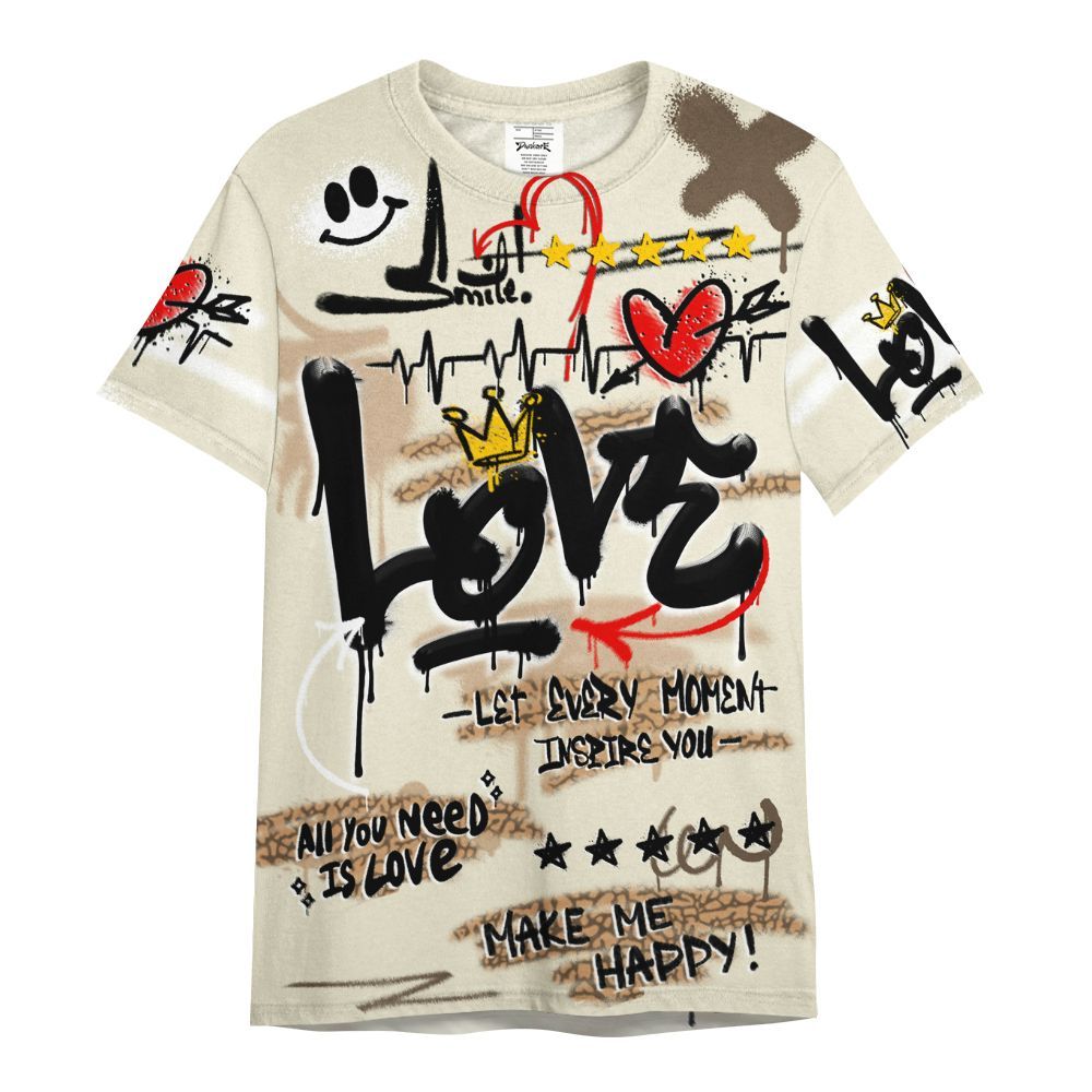 Shirt To Match Orewood Brown 3s - Happy Love Beats Graffiti Streetwear All Over Print