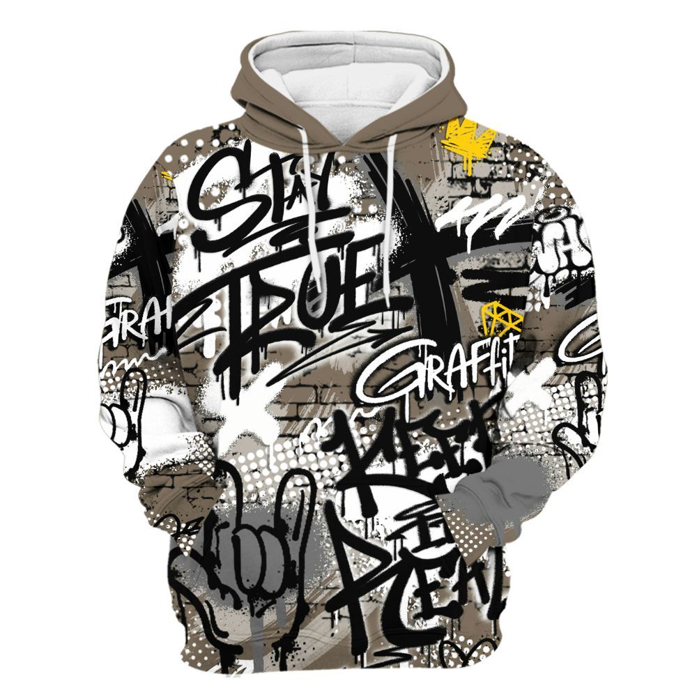 Hoodie To Match Low OG Dark Mocha 1s - True It Real Graffiti Streetwear All Over Print