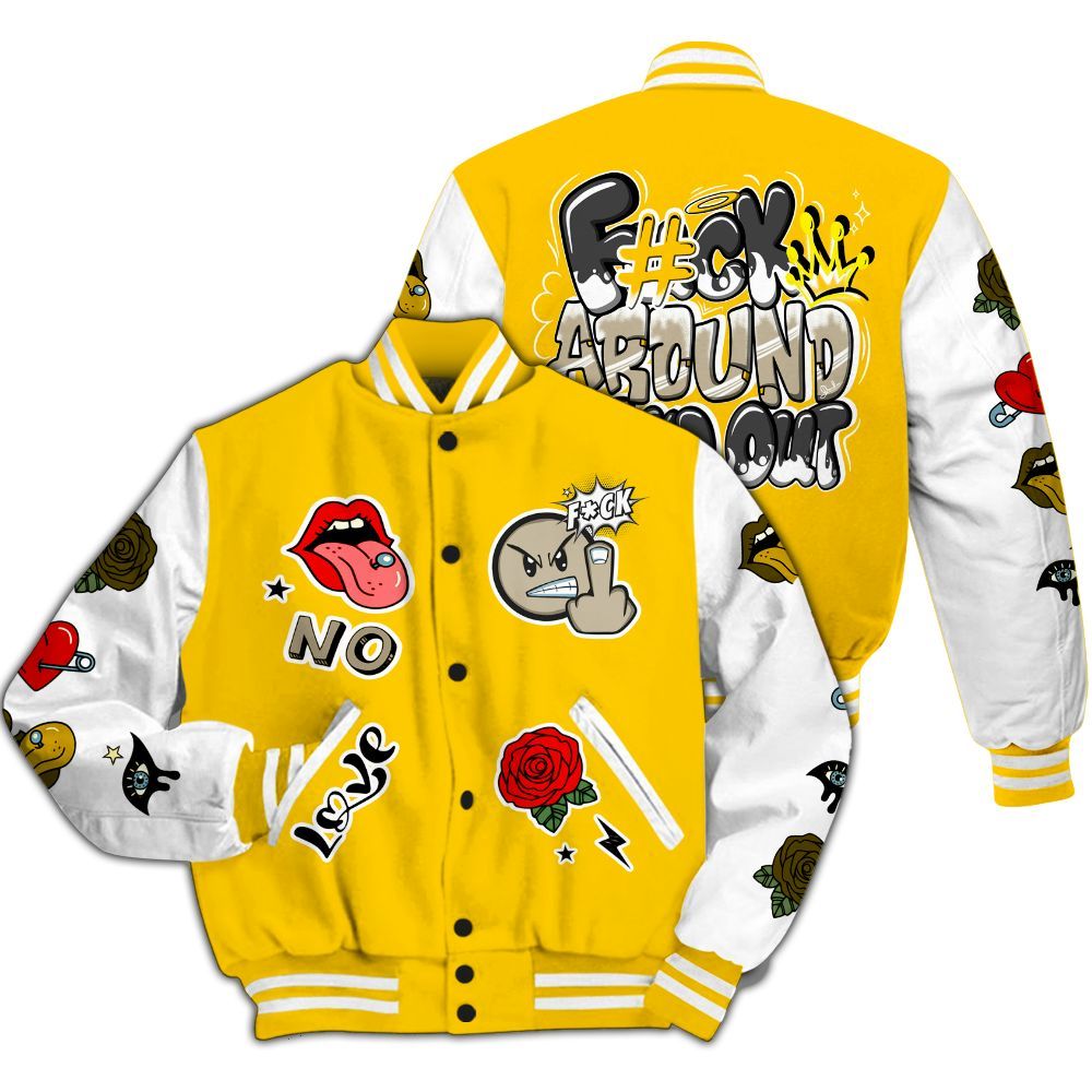 Varsity Jacket To Match Vivid Sulfur 4s - FK Around Find Out All Over Print