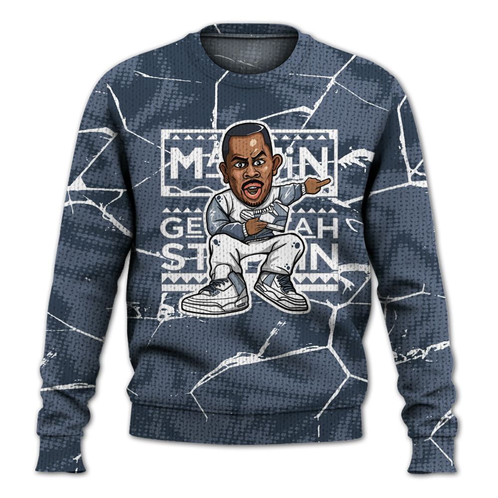 Knitted Sweater To Match Low Diffused Blue 11s - Get Tag Sneakers Steppin' Graphic Crack