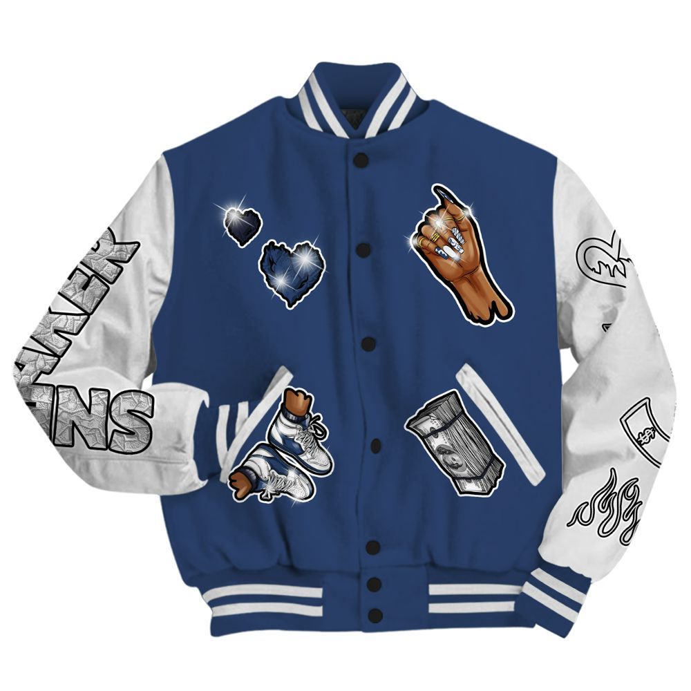 Varsity Jacket To Match Low 85 Metallic Blue 1s - Sneakerz Girlz All Over Print