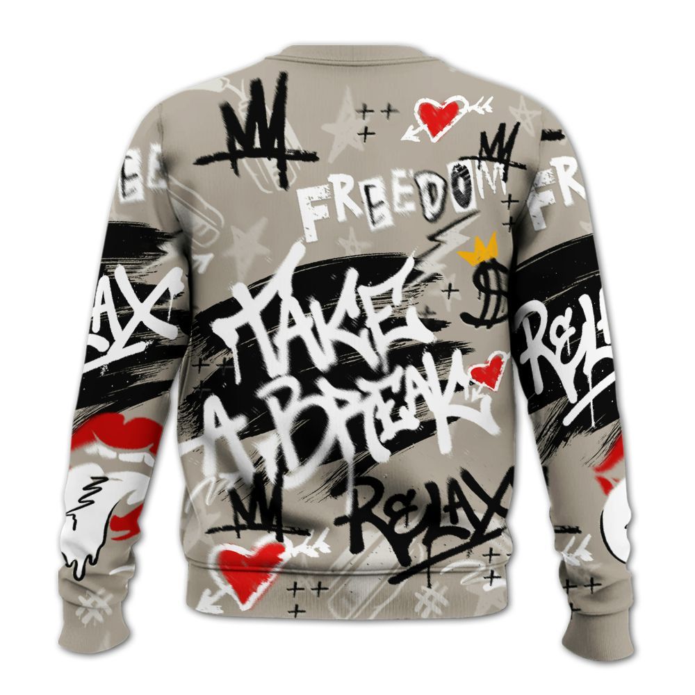Sweatshirt To Match RM Light Bone 4s - Take Break Freedom Graffiti Streetwear All Over Print