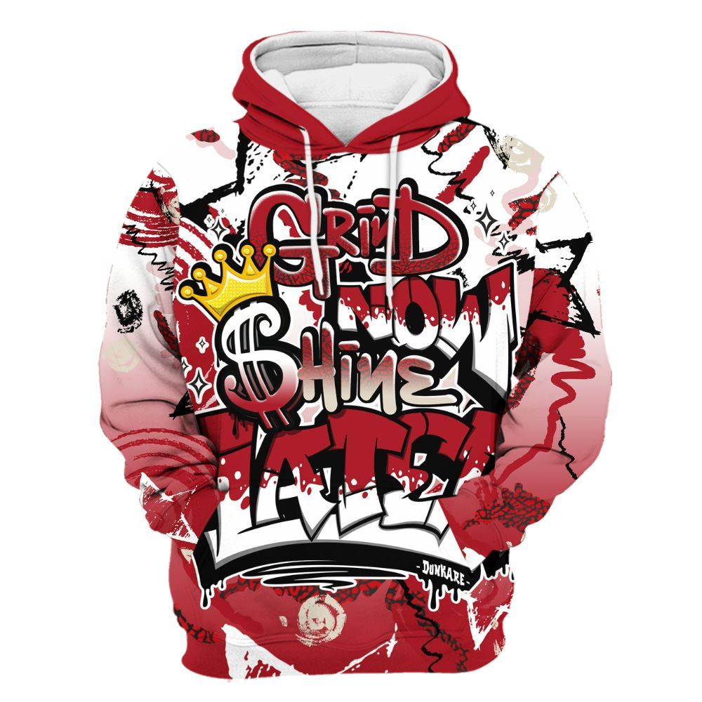 Hoodie To Match Mid Red Cracked Leather 1s - Grind Shine Later Drip All Over Print