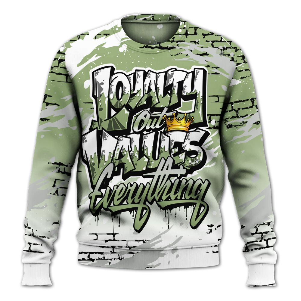Sweatshirt To Match Oil Green 4s - Values Of Loyalty Drip All Over Print