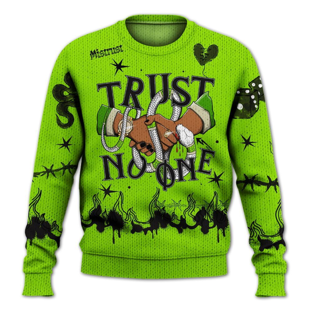 Knitted Sweater To Match Electric Green 6s - Trust No One Snake-Bite Doodle Crayon