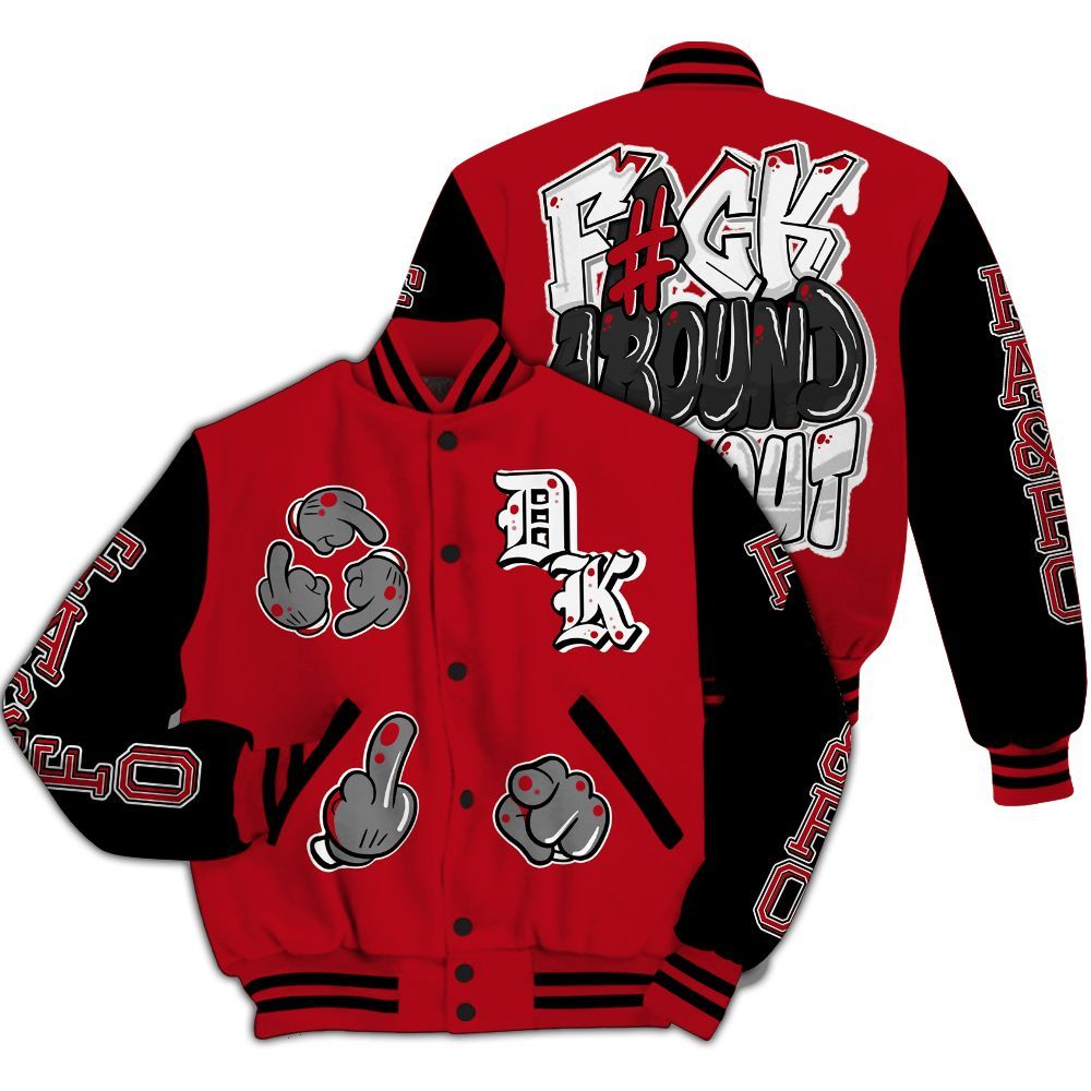 Varsity Jacket To Match Bred Velvet 11s - F Around Find Out Graphic All Over Print