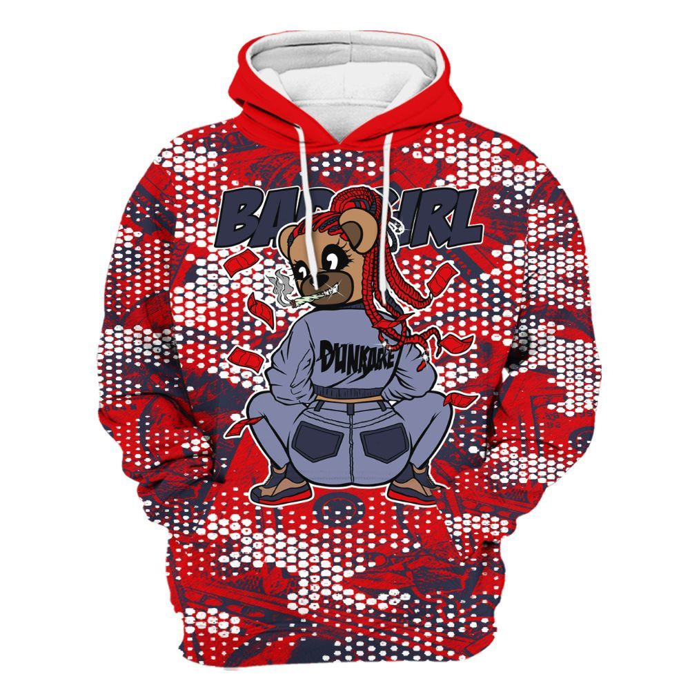 Hoodie To Match Low OG Howard Bison 1s - Rebellious Girl Bear Banknotes Art All Over Print