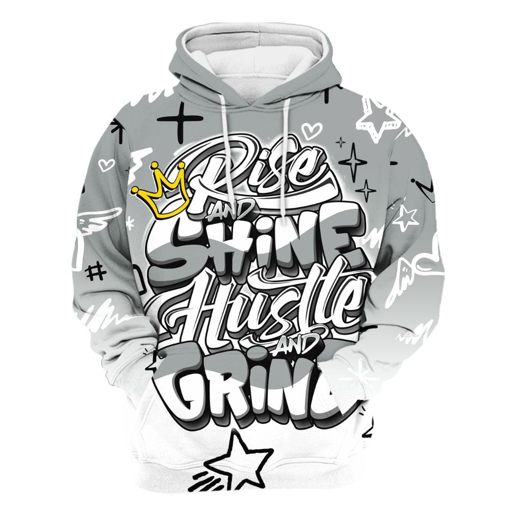 Hoodie To Match Dunk Low White Light Smoke Grey - Rise Shine Hustle Grind All Over Print
