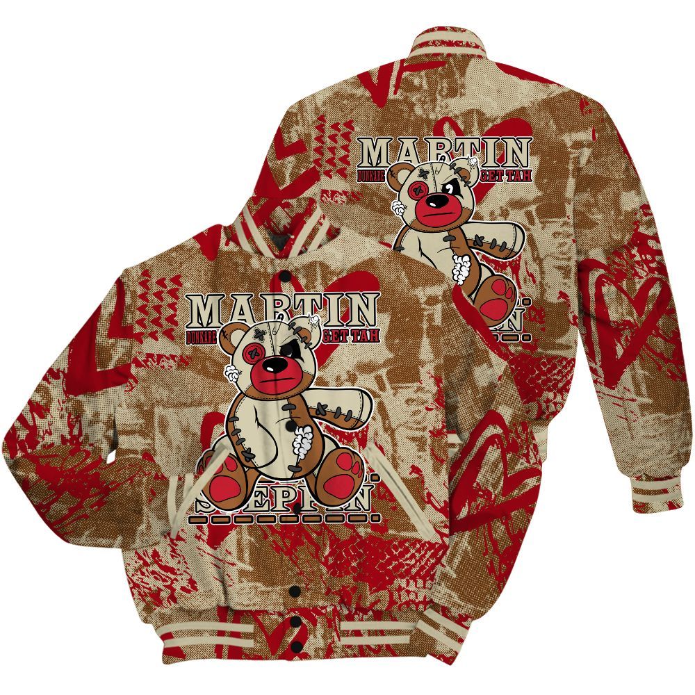 Varsity Jacket To Match Archaeo Brown 5s Shirt - Tah Steppin Bear Heart Grunge All Over Print