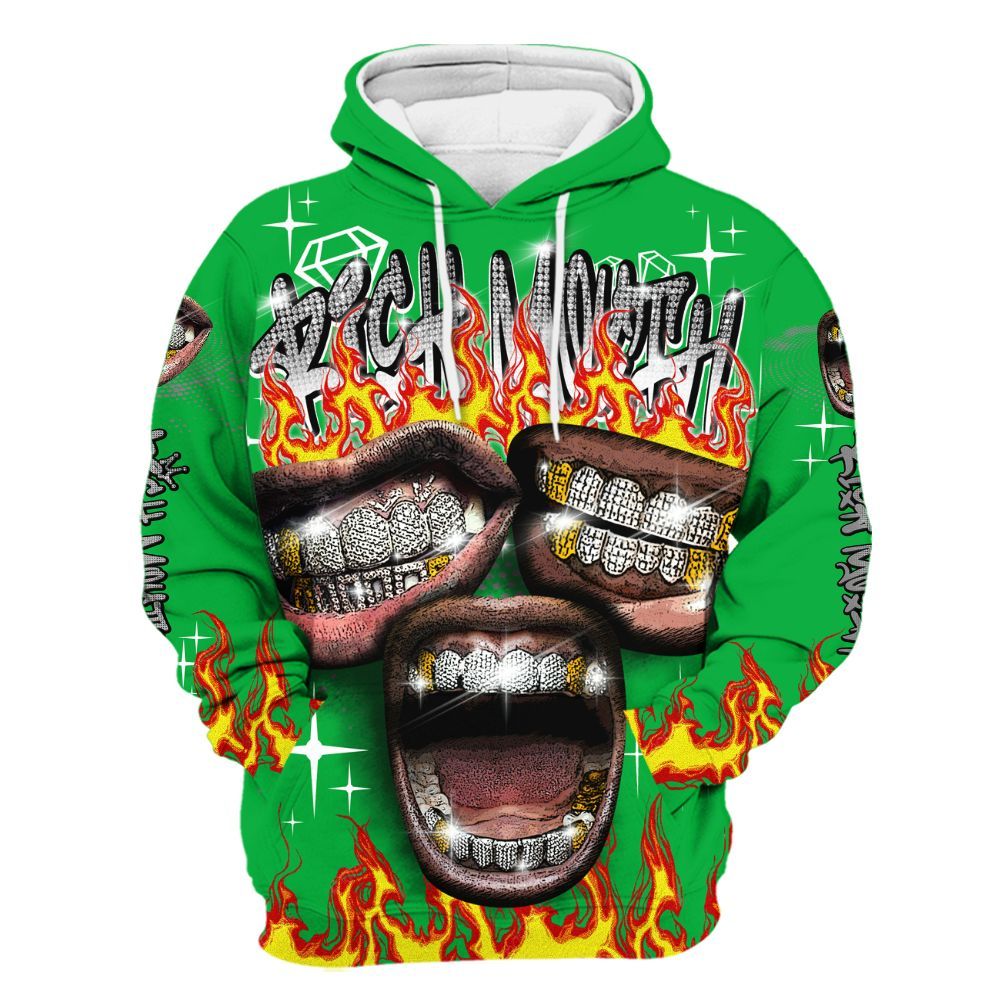 Hoodie To Match Lucky Green 5s - Rich Mouth Fire Rap Retro 90s All Over Print