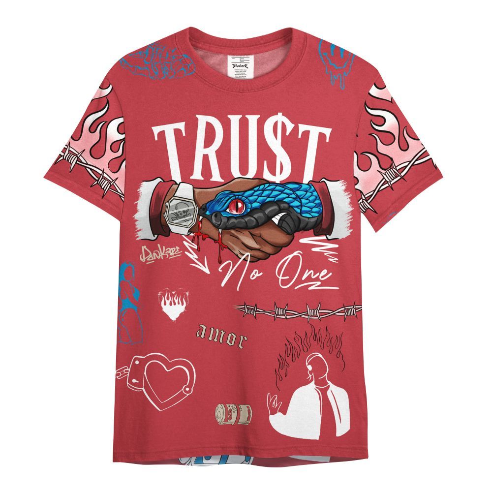 Shirt To Match High OG University Red Dark Powder Blue 1s - Snake Trust No One All Over Print