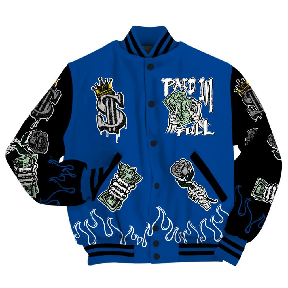 Varsity Jacket To Match Low 85 Royal 1s - Fire Everybody Paid In All Over Print