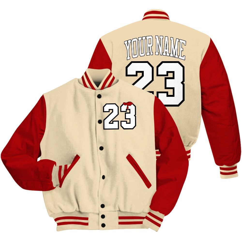 Varsity Jacket To Match Dunk Low Strawberry Waffle - Custom Name Number 23 Drip All Over Print