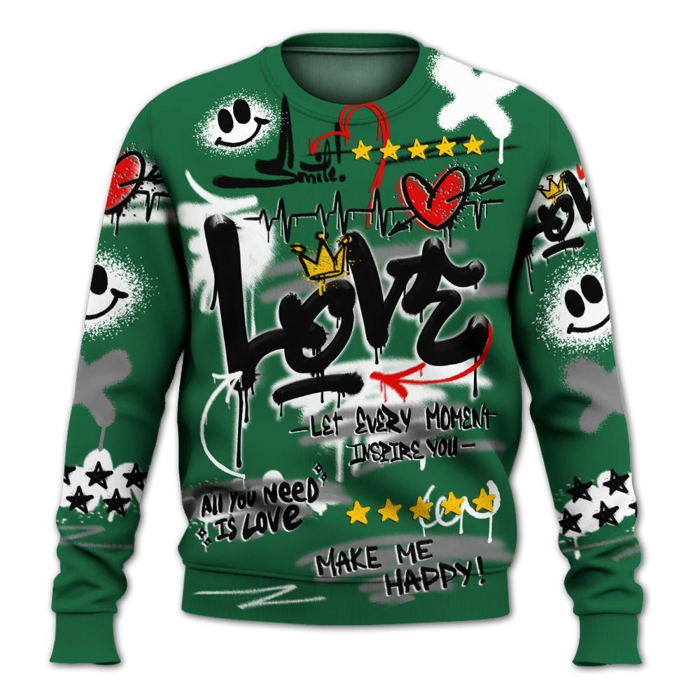 Sweatshirt To Match High Gorge Green 1s - Happy Love Beats Graffiti Streetwear All Over Print