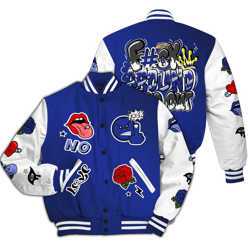 Varsity Jacket To Match Air Max Plus Black Racer Blue - FK Around Find Out All Over Print