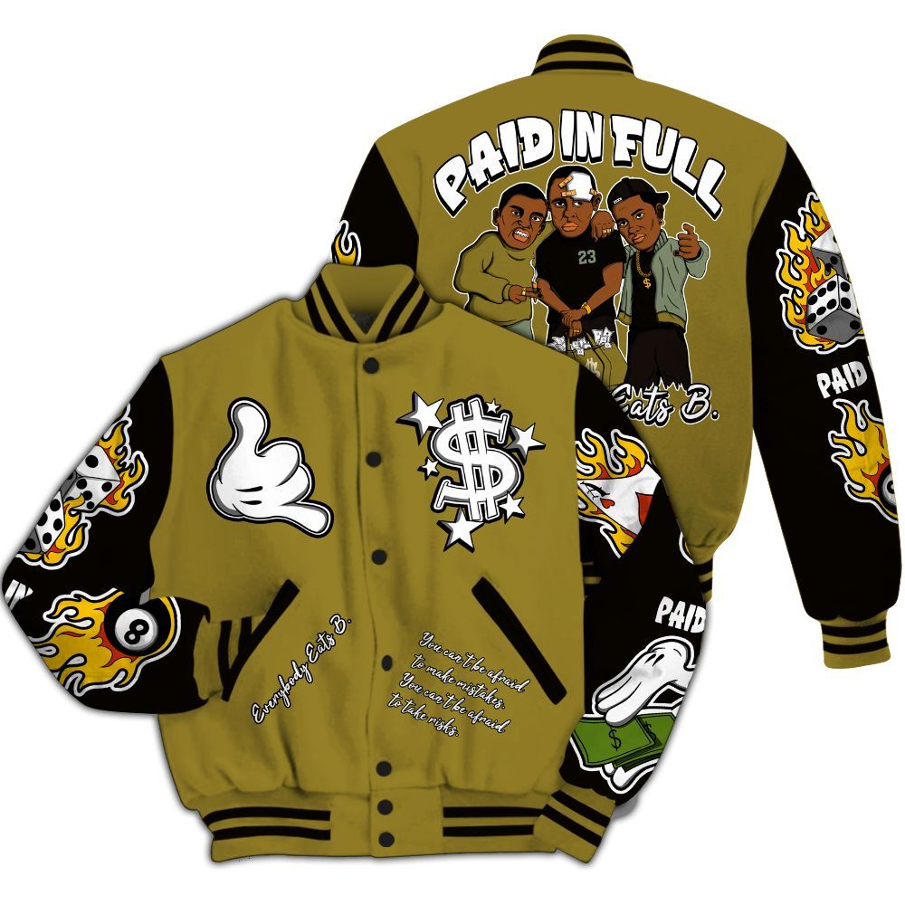 Varsity Jacket To Match Air Flightposite Metallic Gold - Everybody Paid In Full Graphic All Over Print