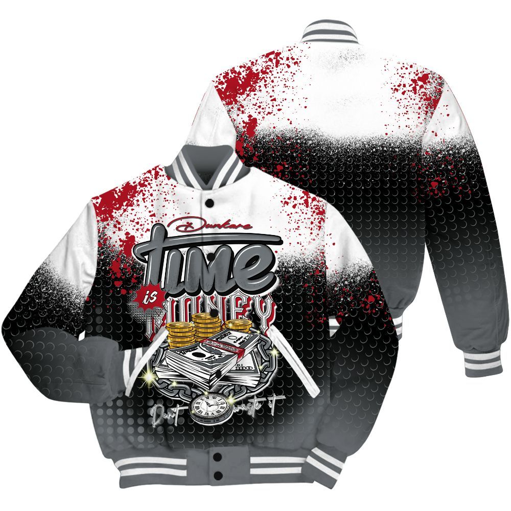 Varsity Jacket To Match Retro Fire Red 9s Shirt, Halftone Time Is Money All Over Print