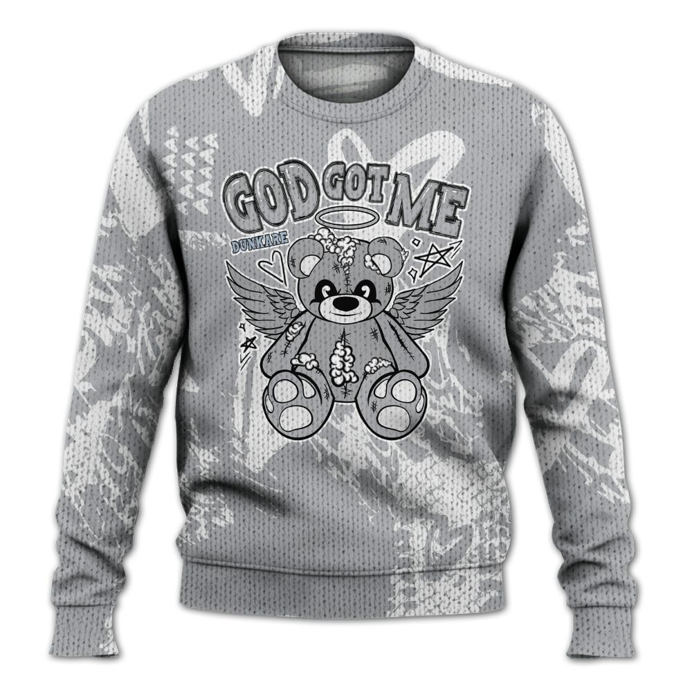 Knitted Sweater To Match Low OG Wolf Grey 1s - Gods Guides Me Bear Heart Grunge