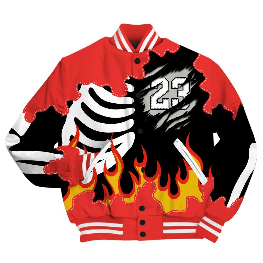 Varsity Jacket To Match Vomero 5 Bright Crimson - Burning Skeleton 23 G.O.A.T All Over Print