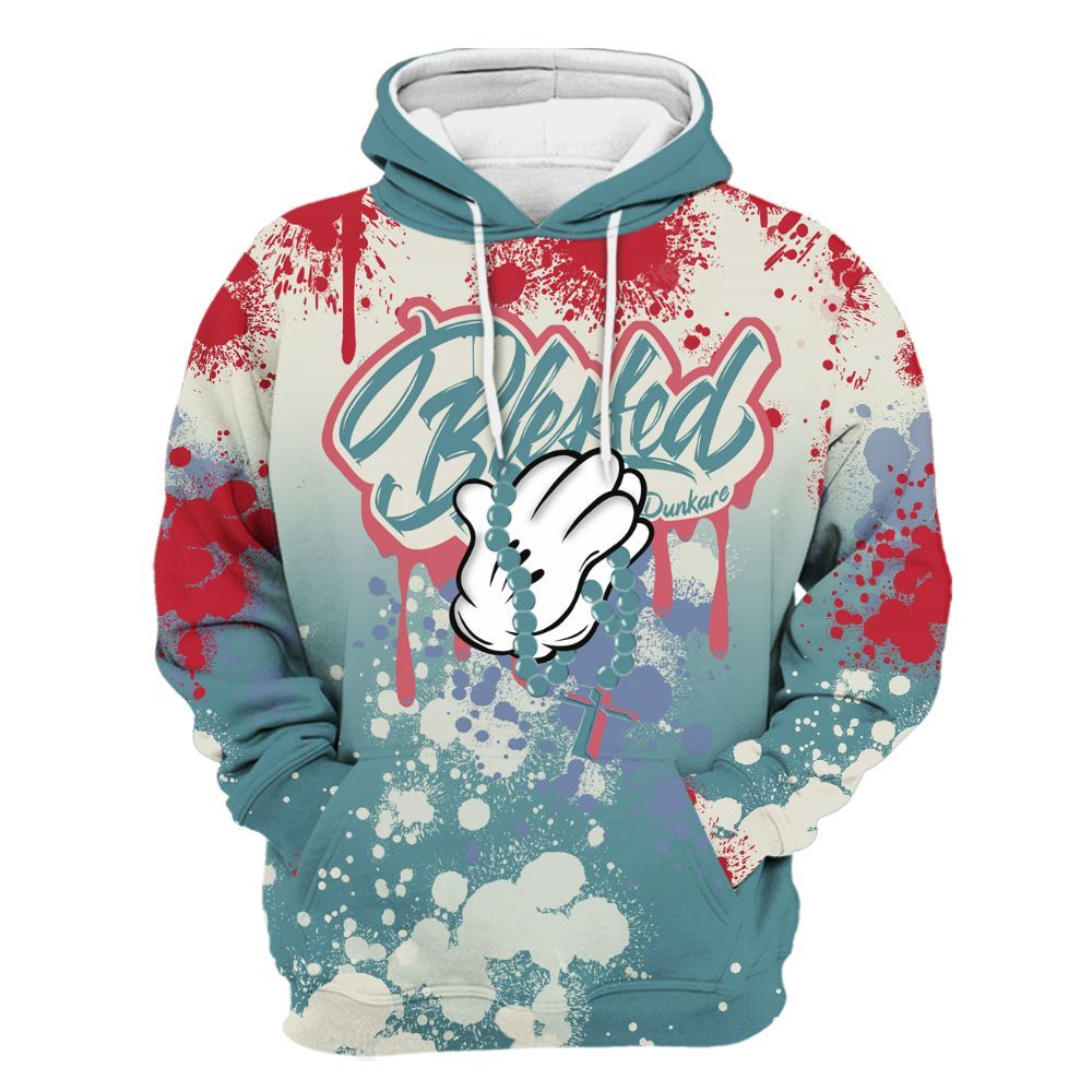 Hoodie To Match Dunk Low Denim Turquoise Royal - God Blessed Ink Drip All Over Print