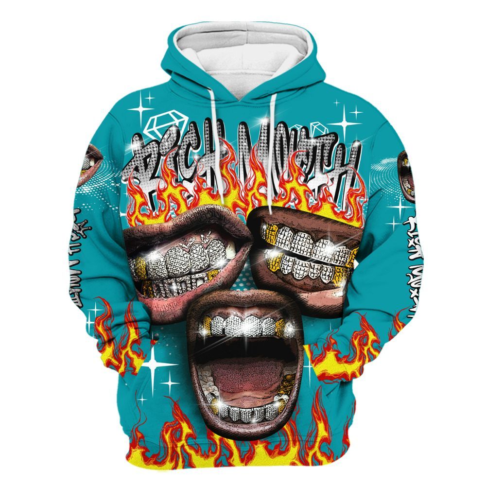 Hoodie To Match Air Griffey Max Aquamarine 1s - Rich Mouth Fire Rap Retro 90s All Over Print