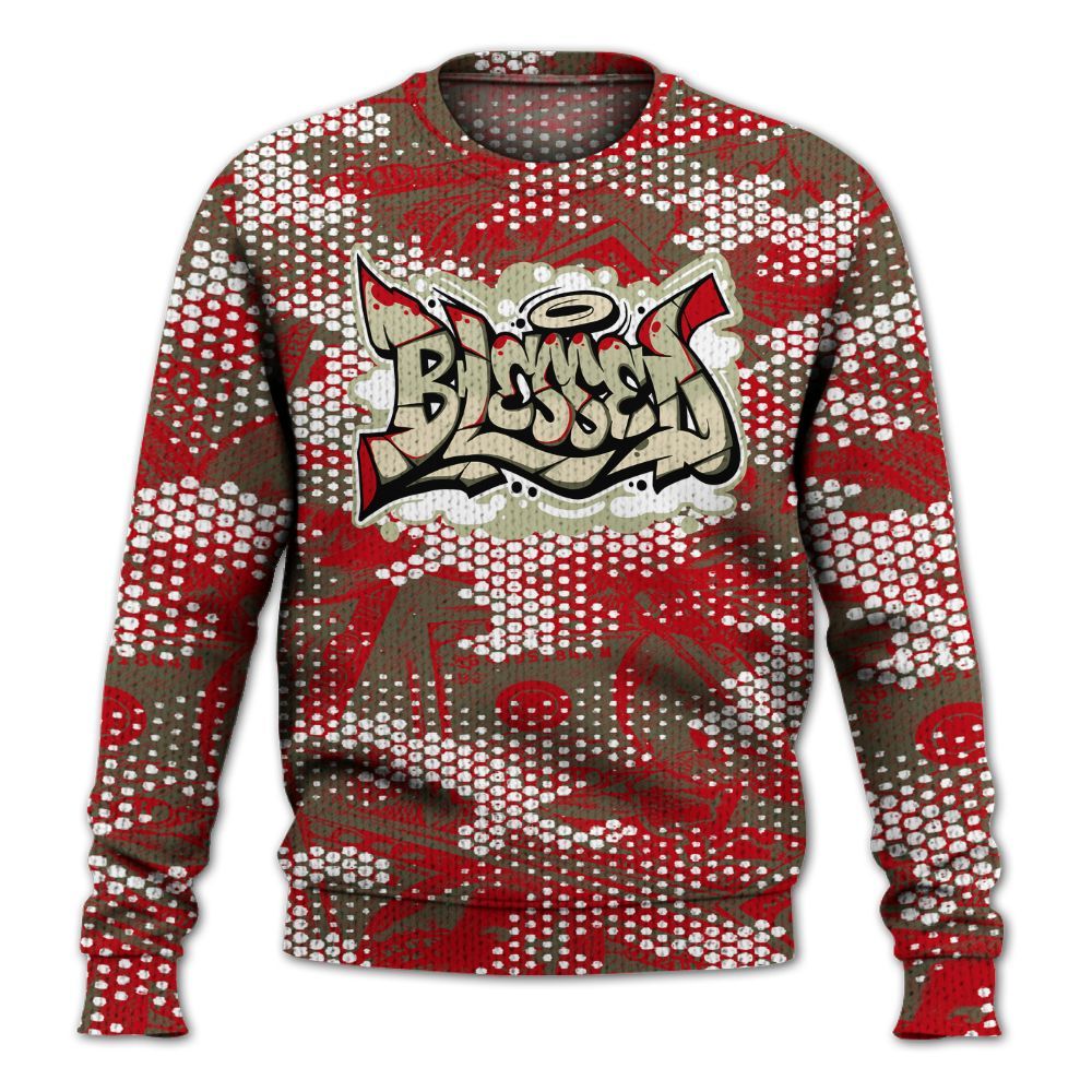 Knitted Sweater To Match Low OG Medium Olive 1s - Blessing Graphic Banknotes
