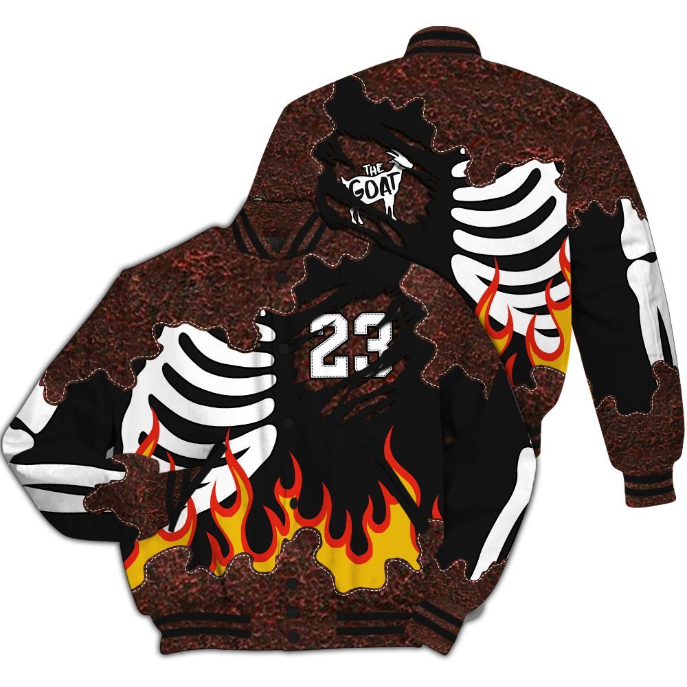 Varsity Jacket To Match Air Force 1 Low Halloween Skull 2024 - Burning Skeleton 23 G.O.A.T All Over Print