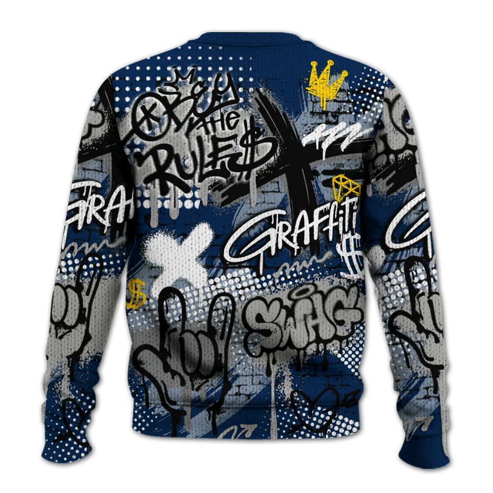 Knitted Sweater To Match SB White Navy 4s - True It Real Graffiti Streetwear