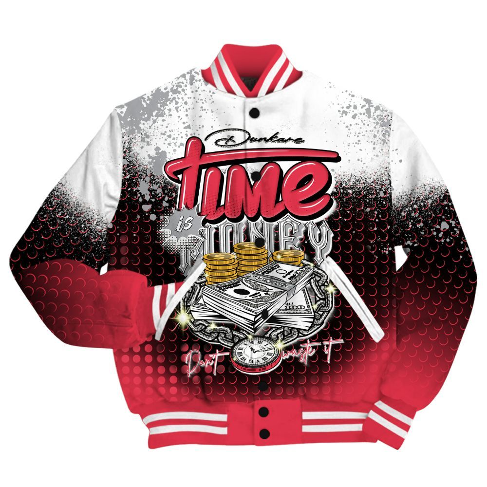 Varsity Jacket To Match Black Cement 3s Shirt, Halftone Time Is Money All Over Print