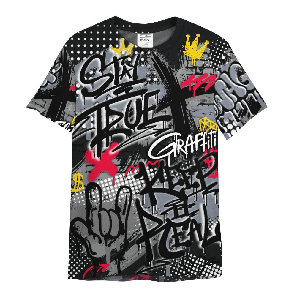 Shirt To Match Mid Black Metallic 1s - True It Real Graffiti Streetwear All Over Print