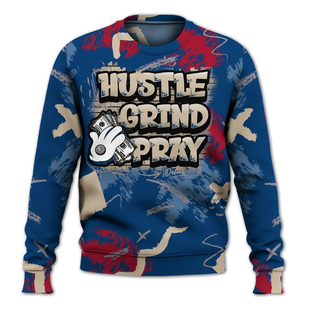 Sweatshirt To Match Rare Air 4s - Hustle Grind Pray All Over Print